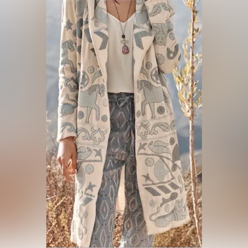Johnny Was Cream and Gray Embroidered Cardigan xs -s